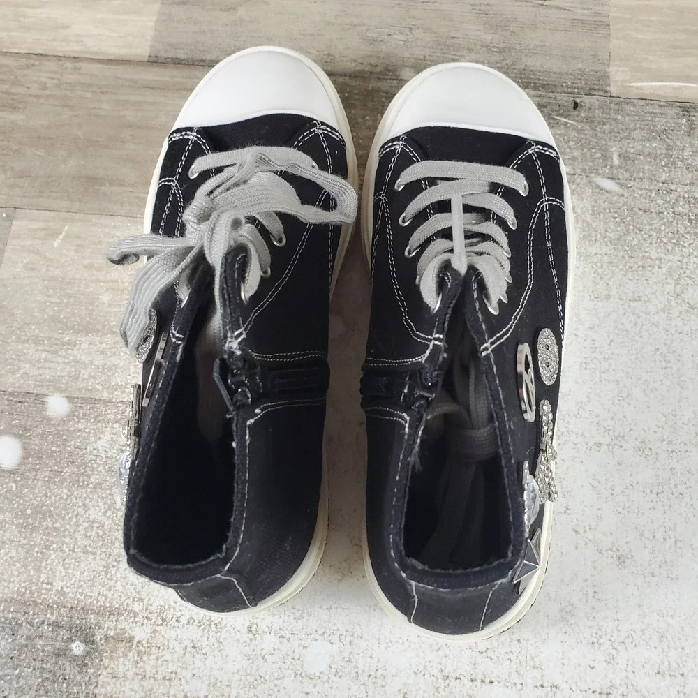 Steve Madden Mistee Kids Shoes Sz 3 Black Side Zip Platform Lace Up Sneakers